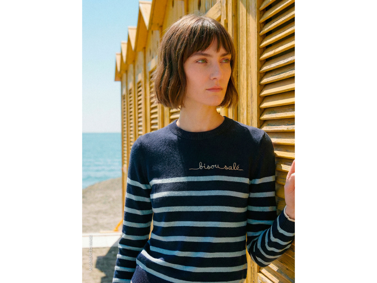 Striped sweater with embroidered writing