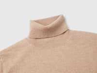 Camisola de gola alta bege em pura lã Merino - ucb_image_DS1