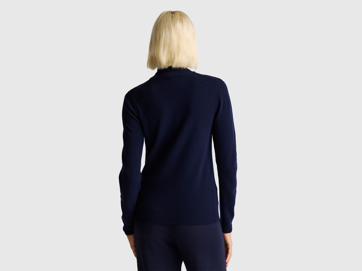 Camisola de gola alta azul-escuro em pura lã Merino - ucb_image_B