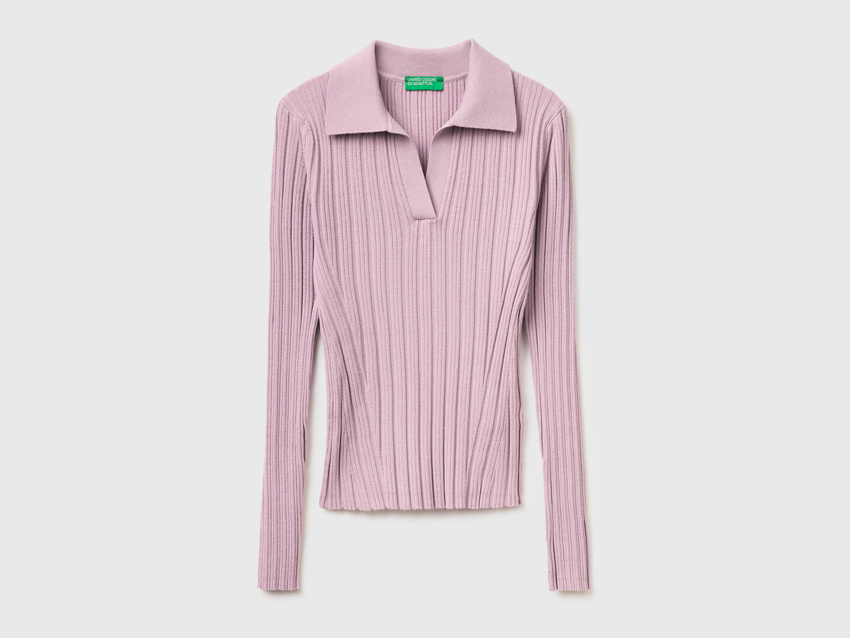 Ribbed sweater with polo collar - ucb_image_FS