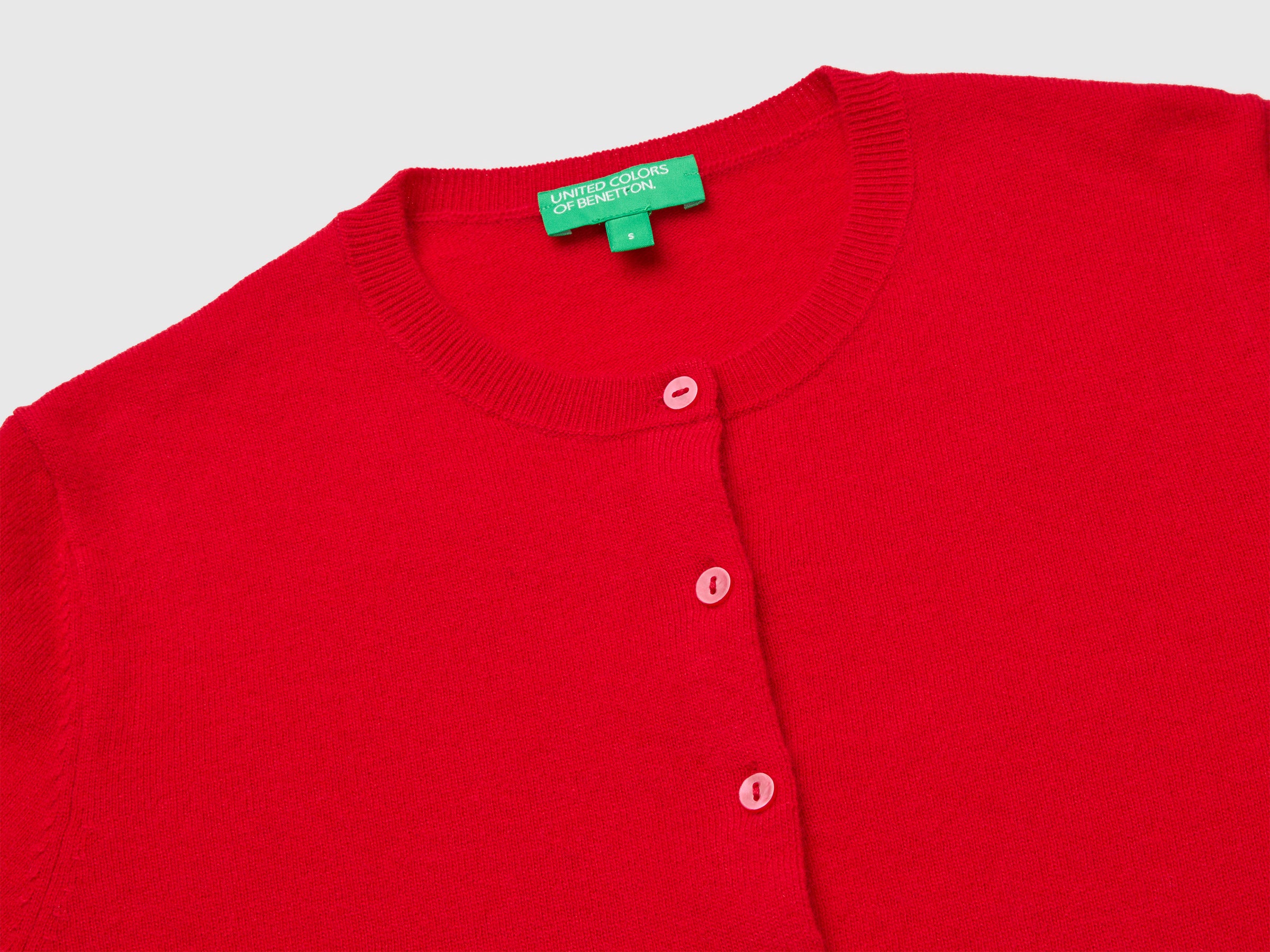 Cardigã de gola redonda vermelho-ameixa em pura lã Merino - ucb_image_DS1