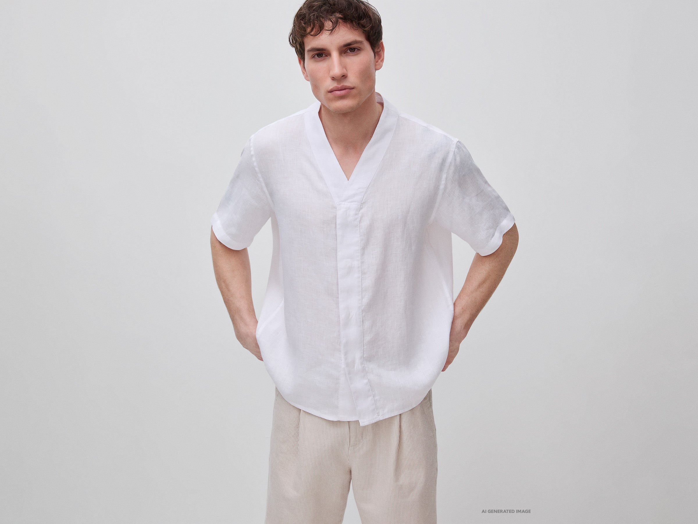 Camisa decote em V em linho puro - ucb_image_F