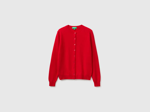 Cardigã de gola redonda vermelho-ameixa em pura lã Merino - ucb_image_FS