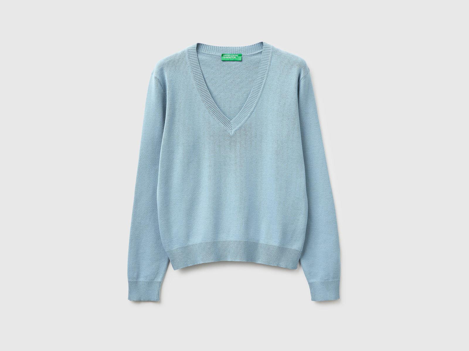 Light blue V-neck sweater in tricot cotton - ucb_image_FS