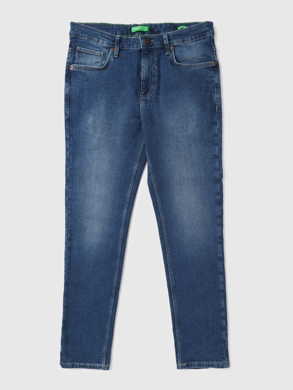 Mid Rise Low Crotch Fit Crackle Wash Blue Jeans-Solid image number 1