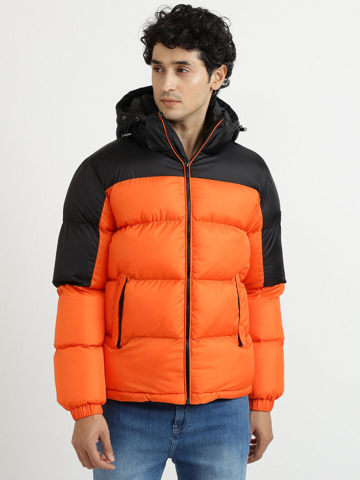 CONTRAST PANEL HEAVY PUFFER JACKET