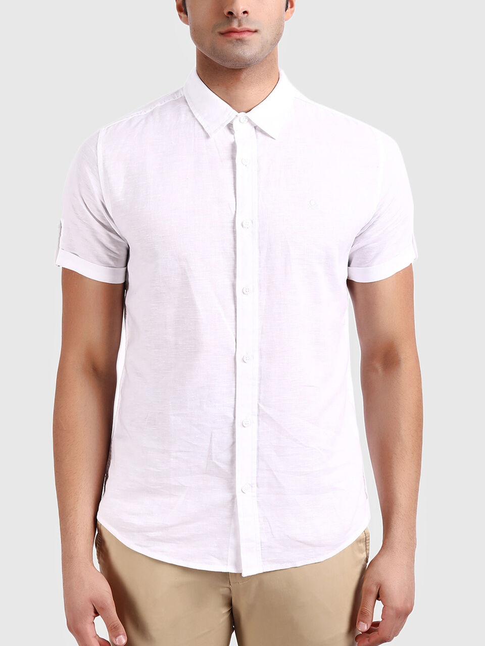 Linen Shirt with Regular Collar and Short Sleeves image number null
