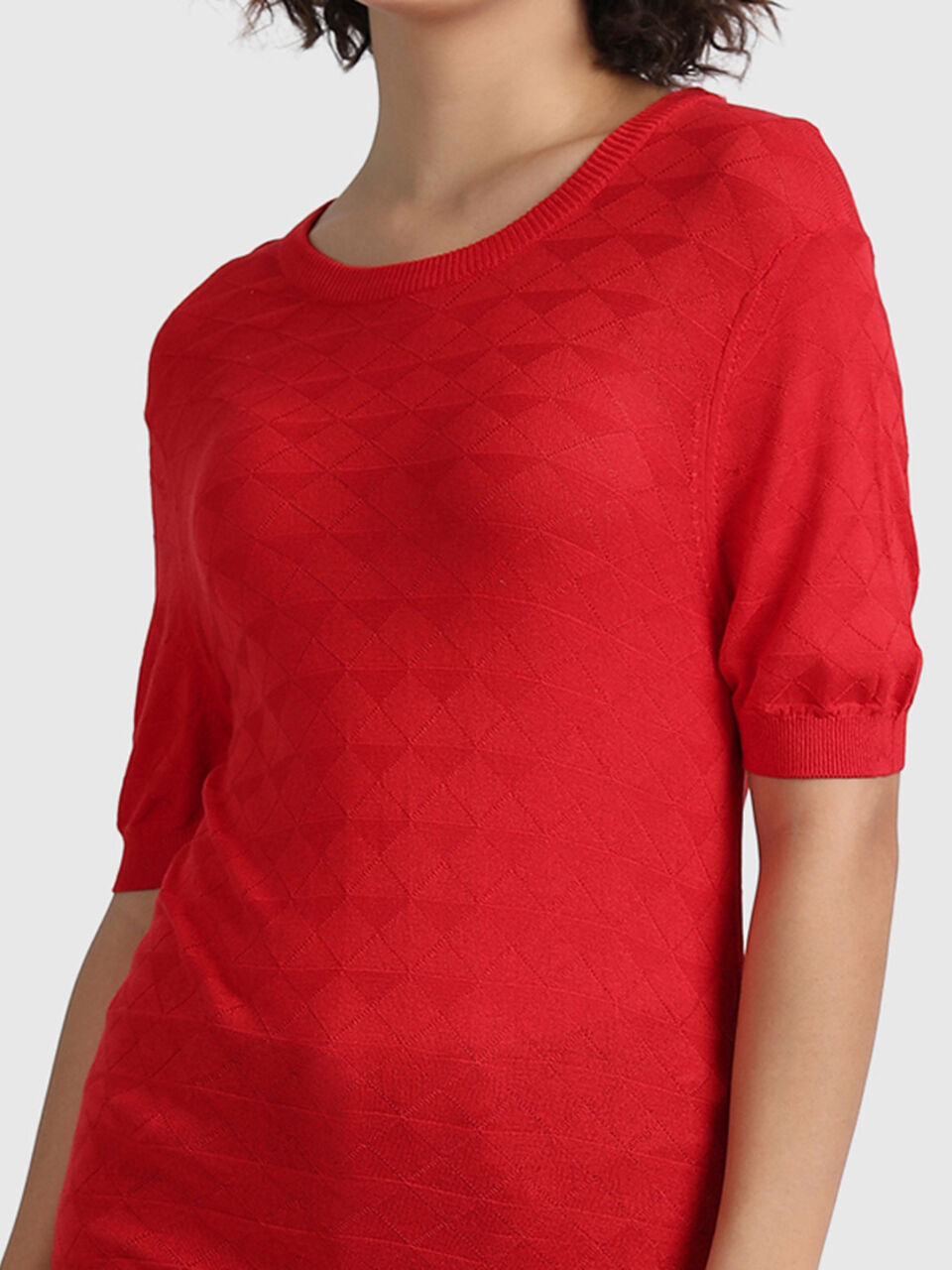 Viscose Textured Scoop Neck Solid Top image number null
