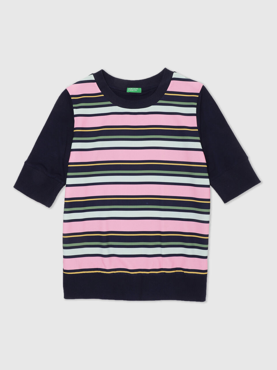 S/SLV KNIT WOVEN TEE-STRIPER image number 1