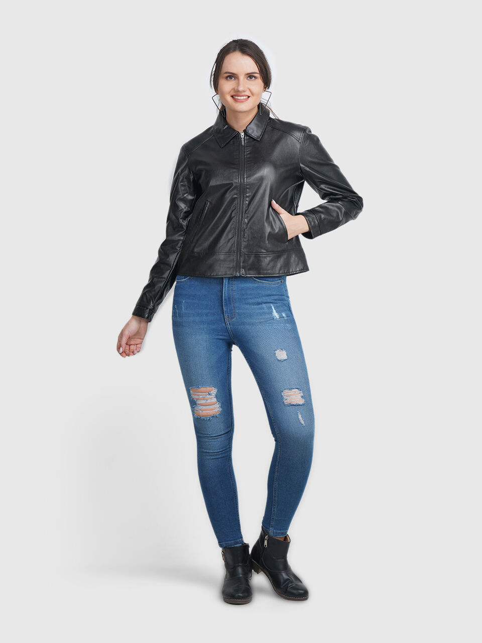 Pu Jacket With Pattern Placket image number null