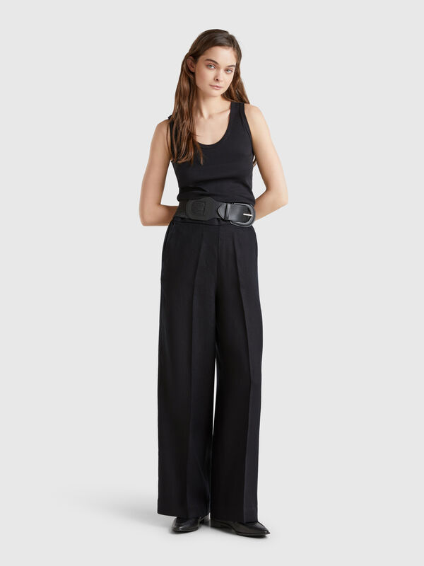 Palazzo trousers in 100% linen Women