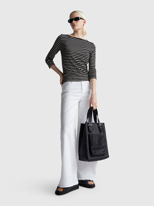 Striped 3/4 sleeve t-shirt in pure cotton Women