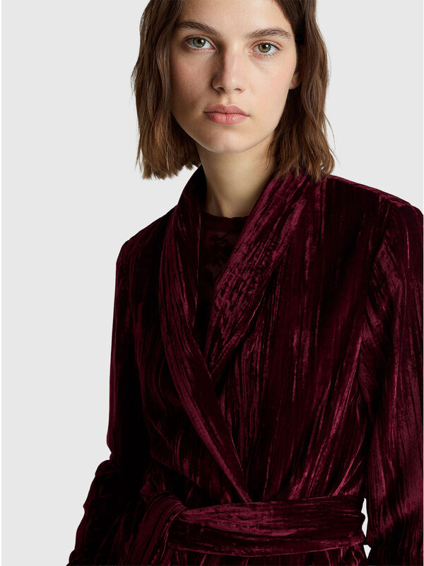 Smooth velvet blazer with sash belt Women