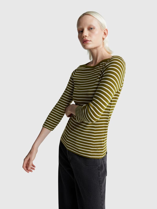 Striped 3/4 sleeve t-shirt in pure cotton Women