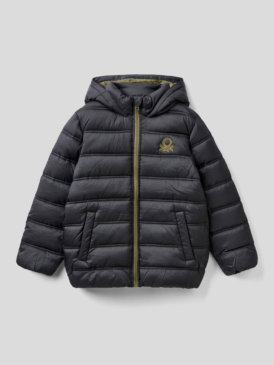 Puffer jacket with hood and logo image number 1