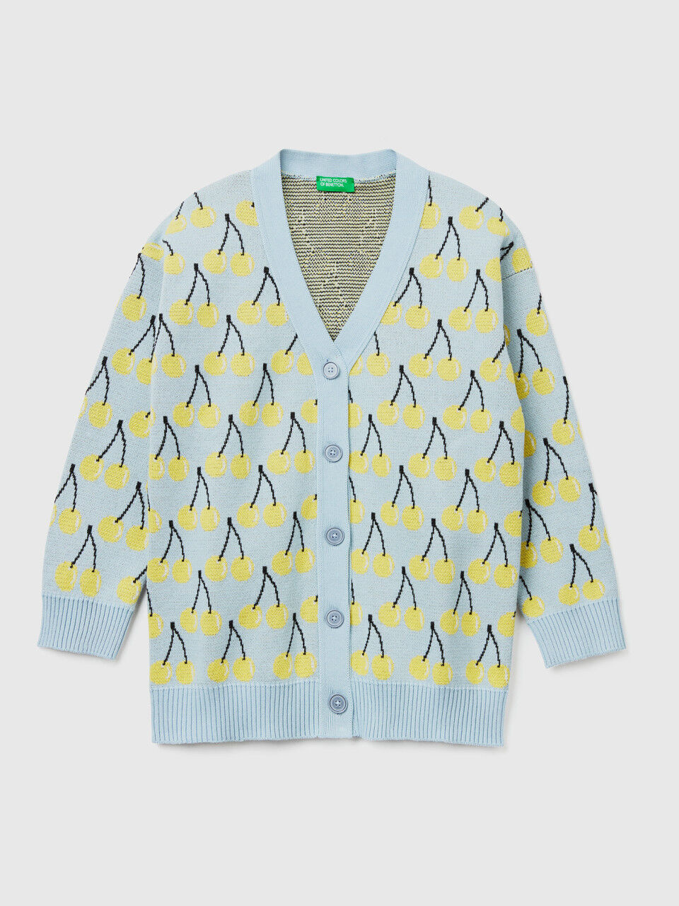Sky blue cardigan with cherry pattern