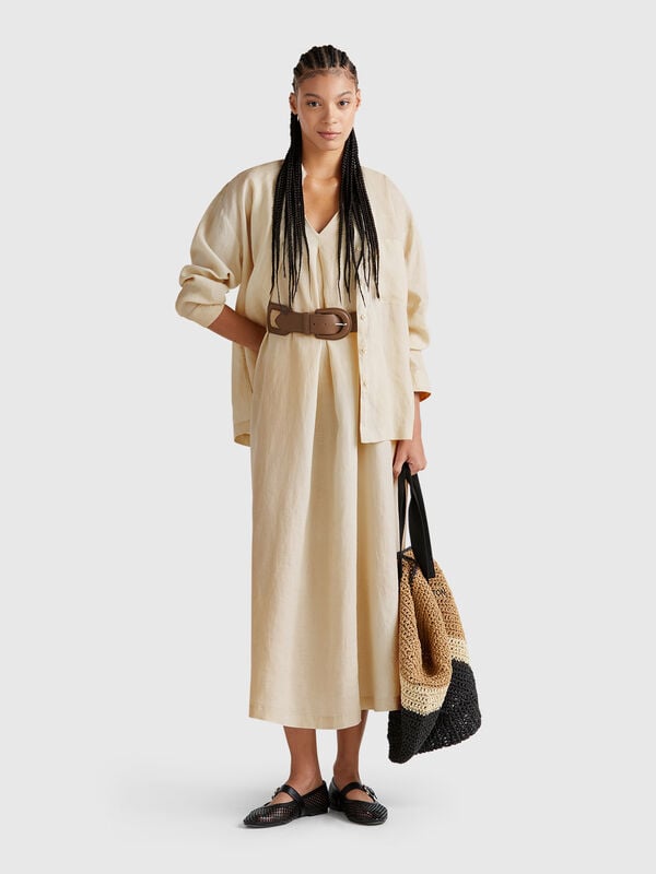 Sleeveless dress in pure linen Women