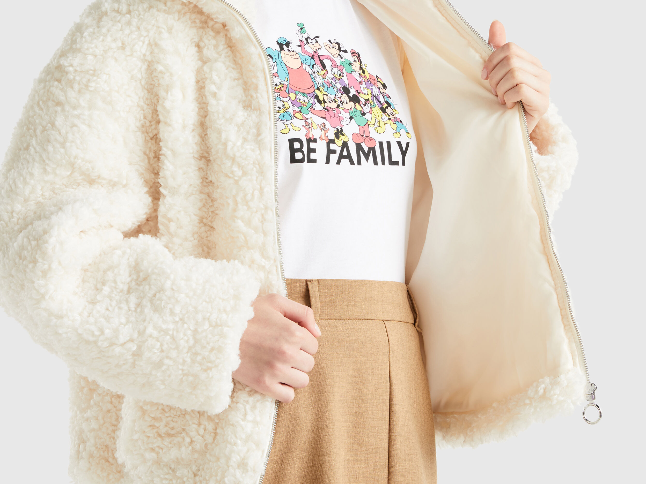 Faux fur jacket Creamy White Benetton