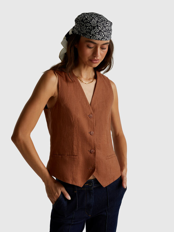 Pure linen vest Women