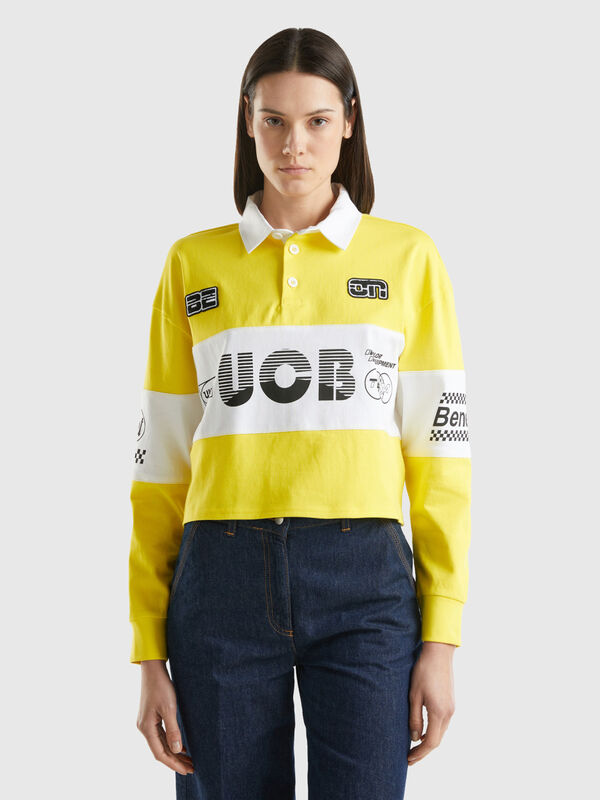 Cropped yellow polo with patch and prints Women