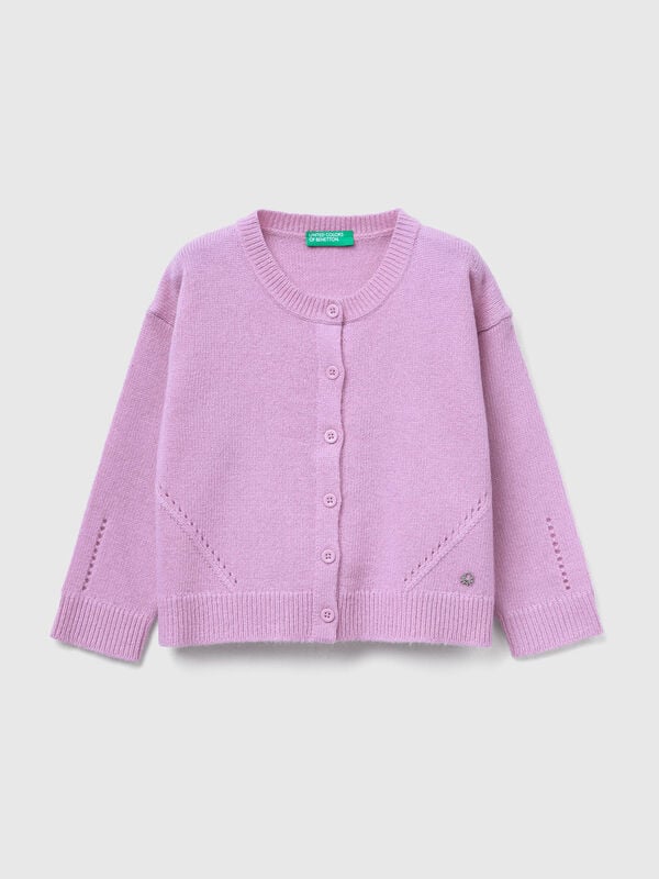 Cardigan in wool blend with perforated detailing Junior Girl