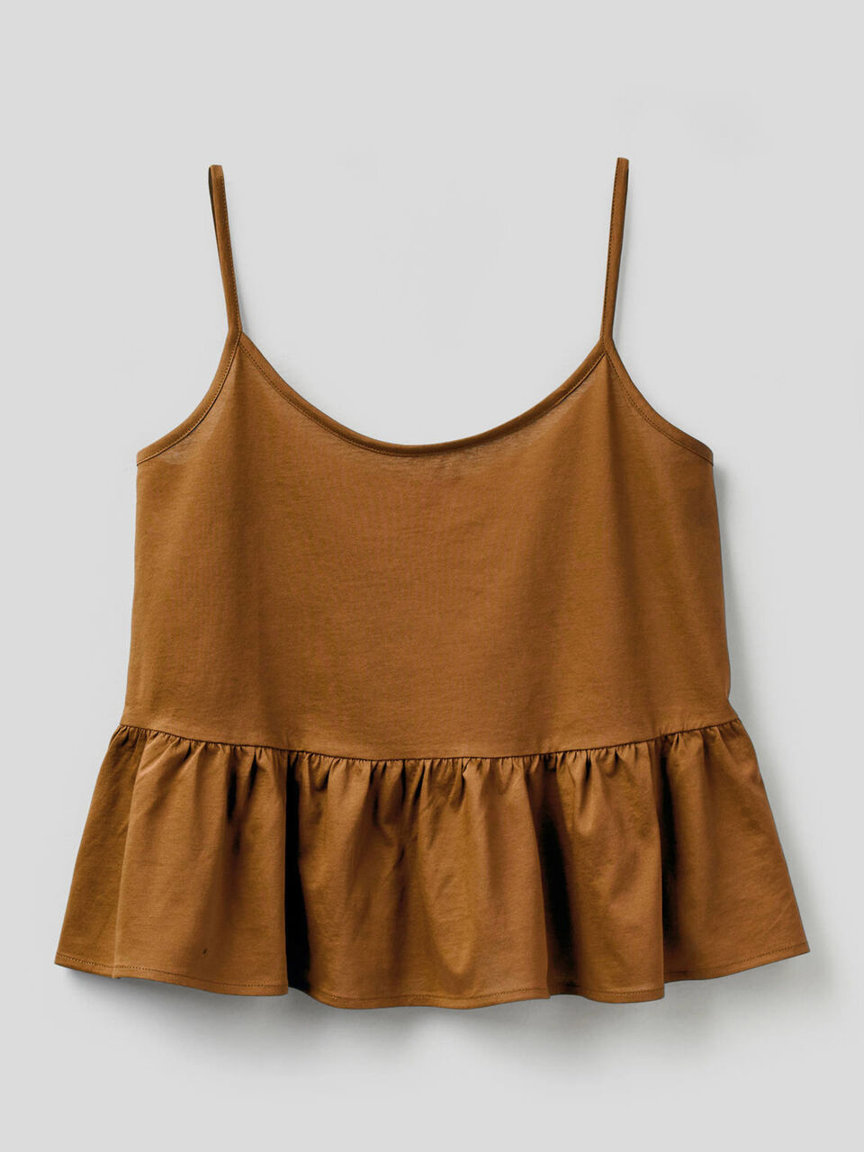 Top with shoulder straps with frill in 100% cotton image number 1