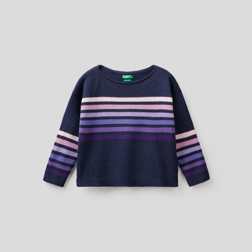 Striped sweater in tricot cotton