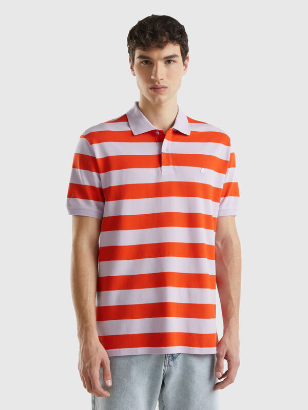Polo with lilac and red stripes Men