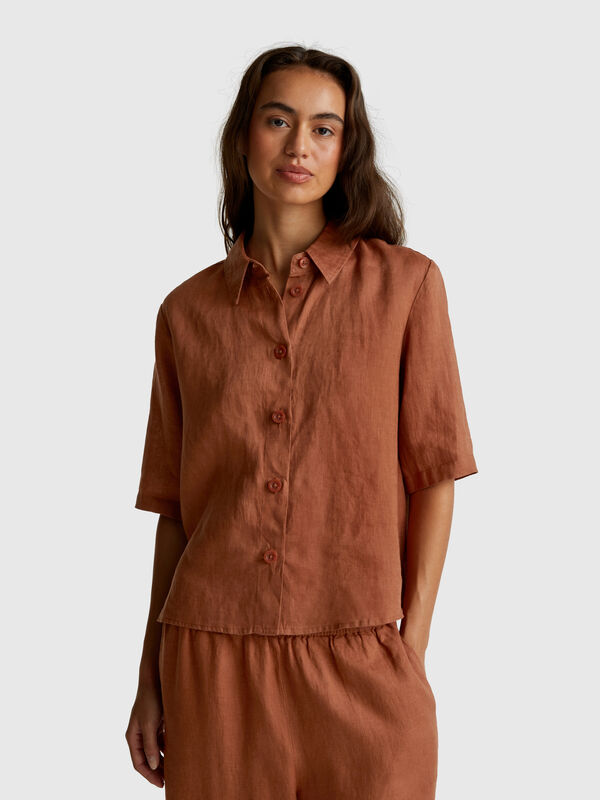 Short shirt in pure linen Women