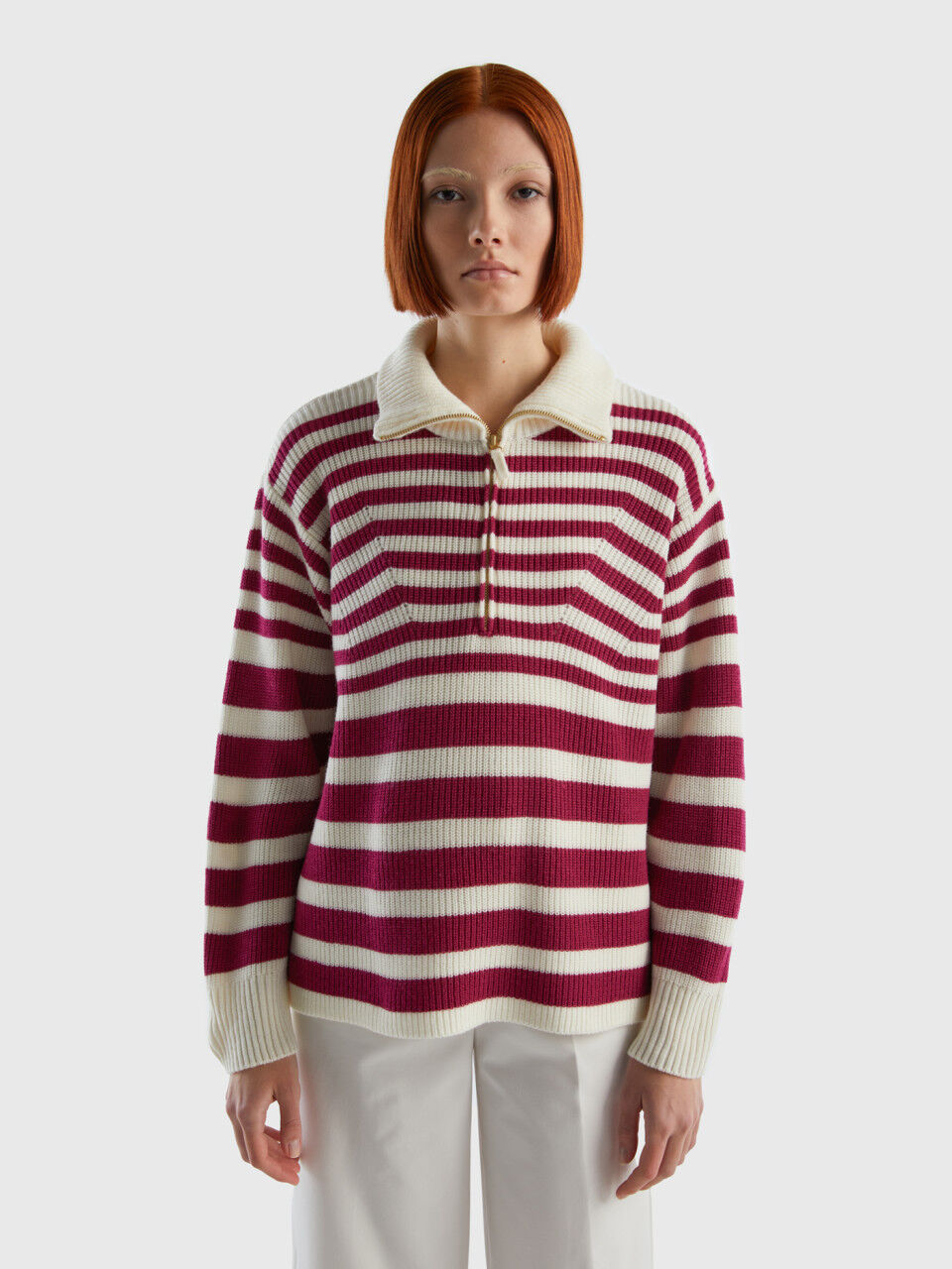 High neck striped sweater