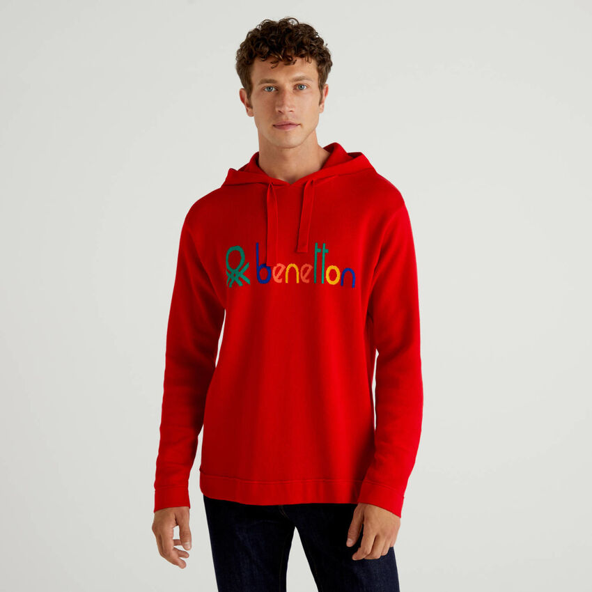 Red 100% cotton sweater with hood