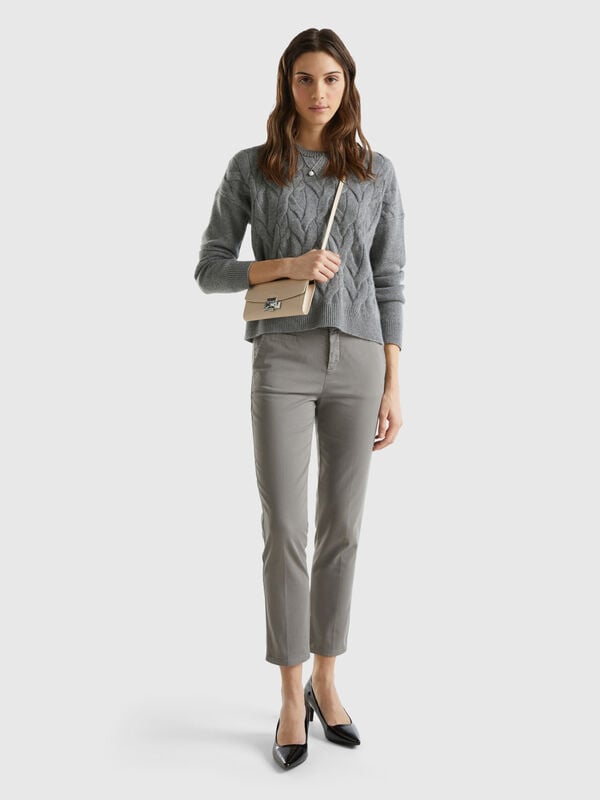 Gray slim fit cotton chinos Women