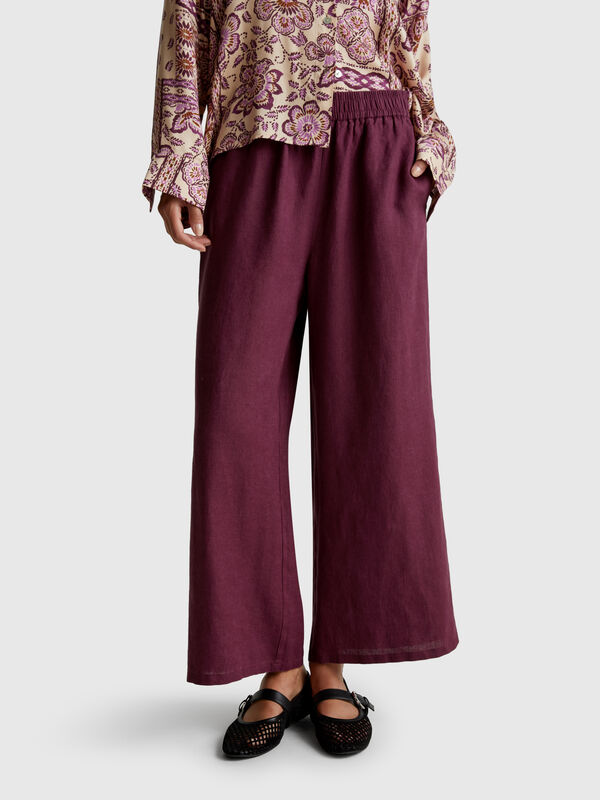 Wide leg trousers in pure linen Women