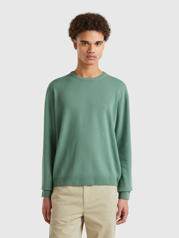 Forest green sweater in pure Merino wool Men