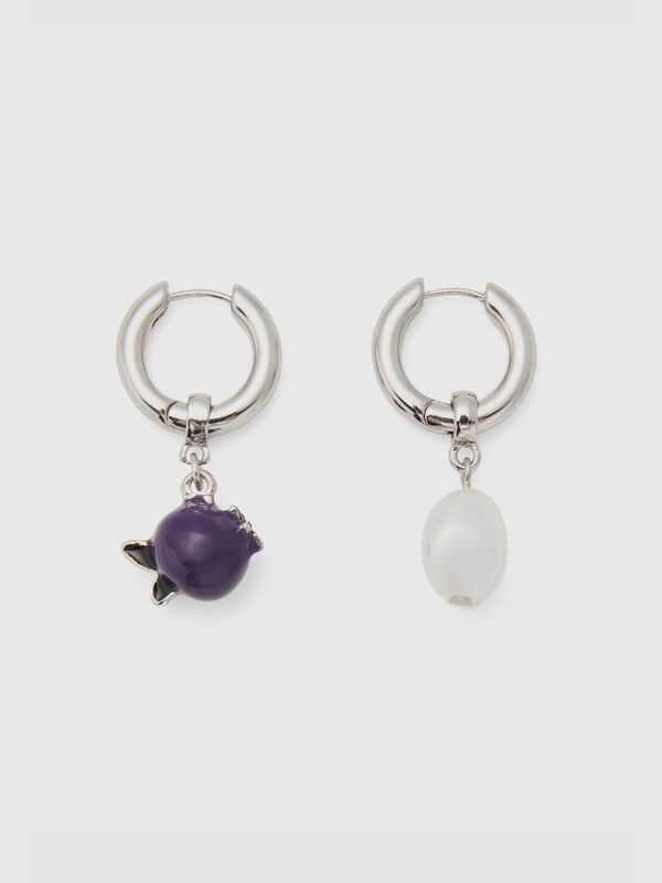 Earrings with purple berry pendant and white pearl Women