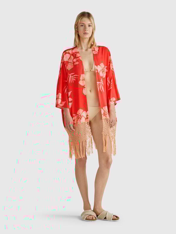 Kimono sweater with floral print Women
