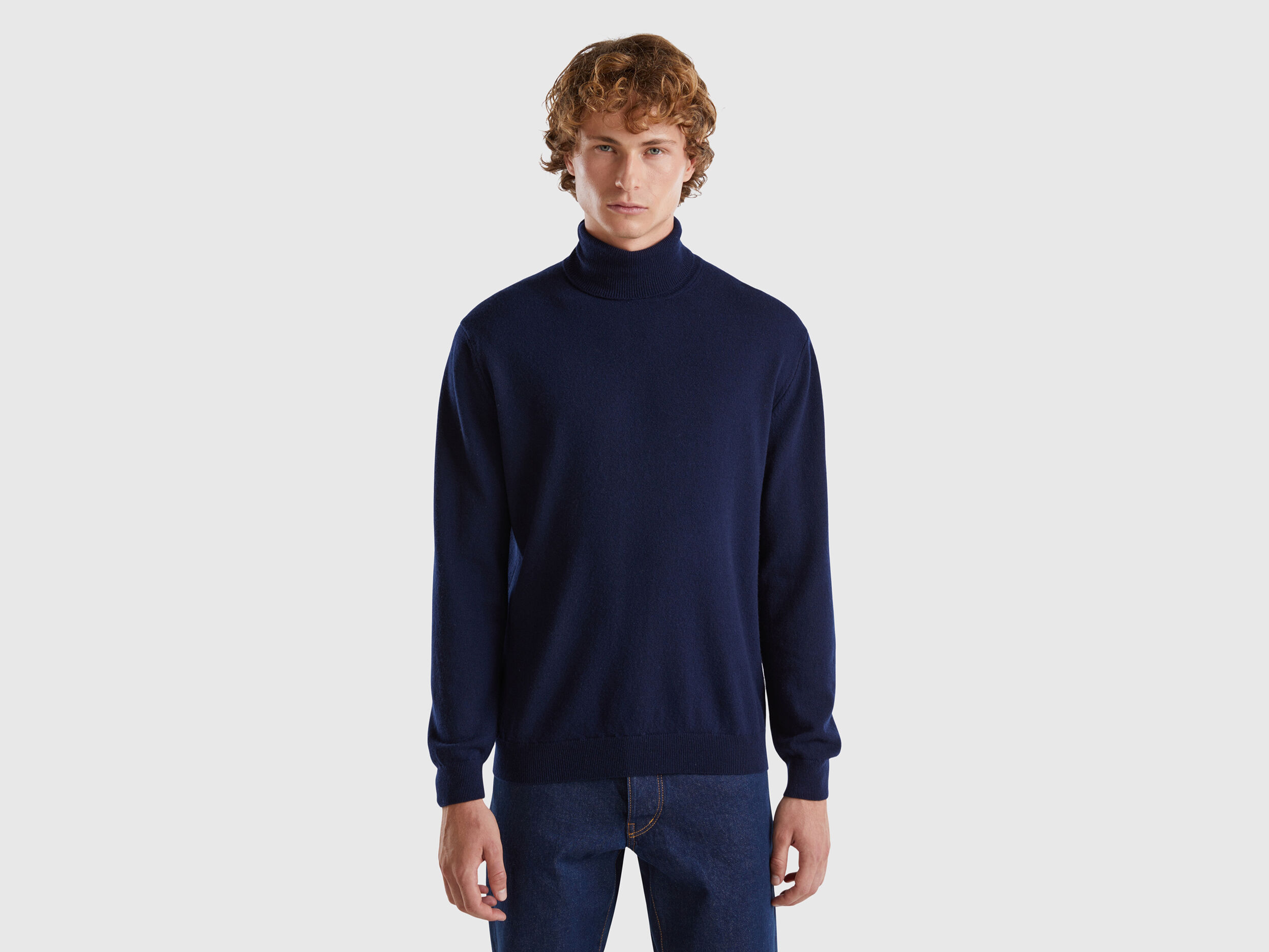 Dark blue turtleneck in pure Merino wool Dark Blue Benetton
