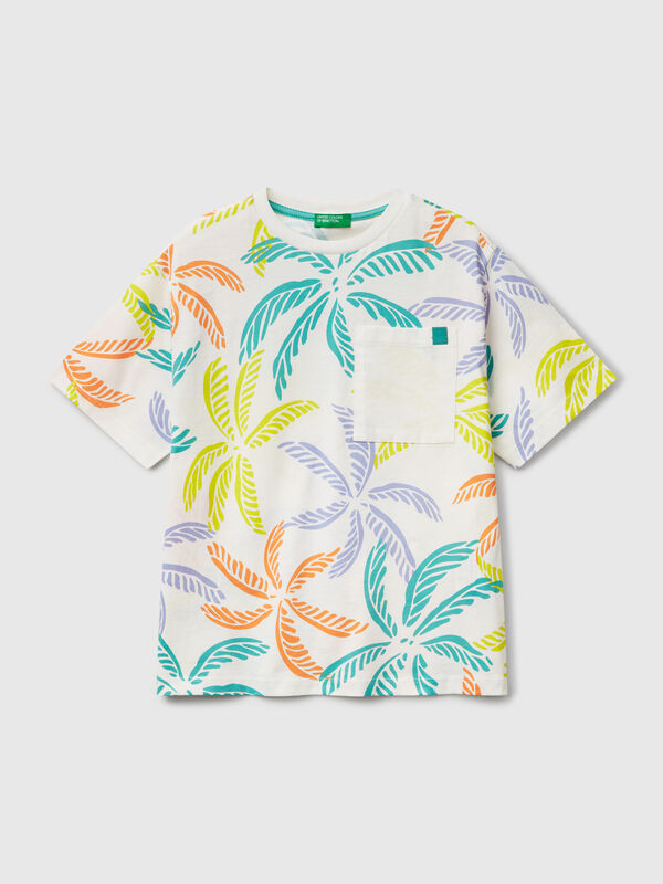 White t-shirt with tropical print Junior Boy
