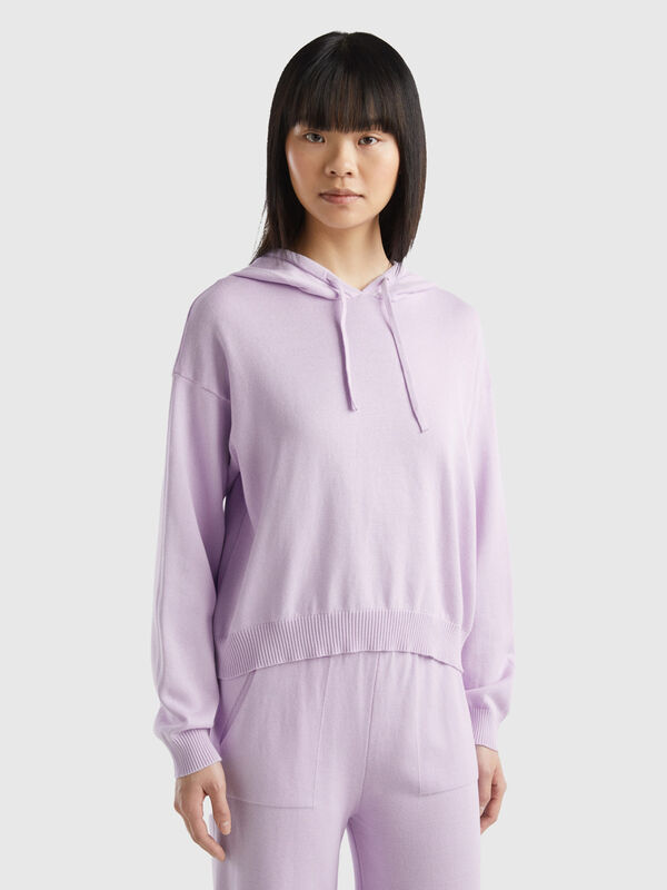 Sweater with hood and drawstring Women