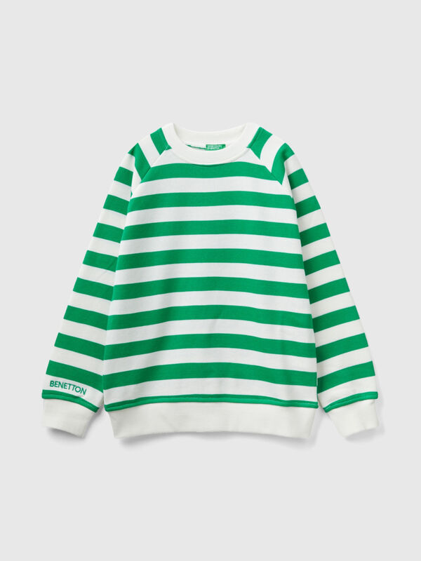 Green and white striped sweatshirt