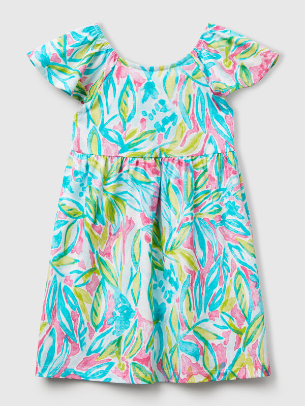 Green dress with tropical print Junior Girl