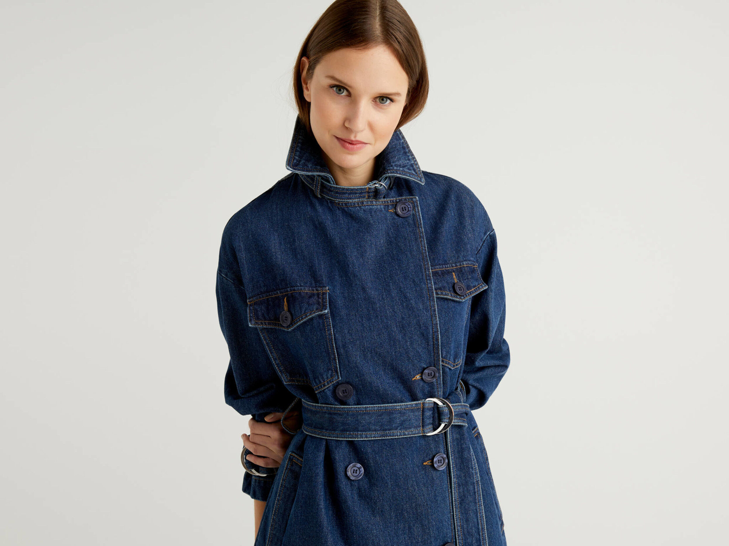 Denim trench coat