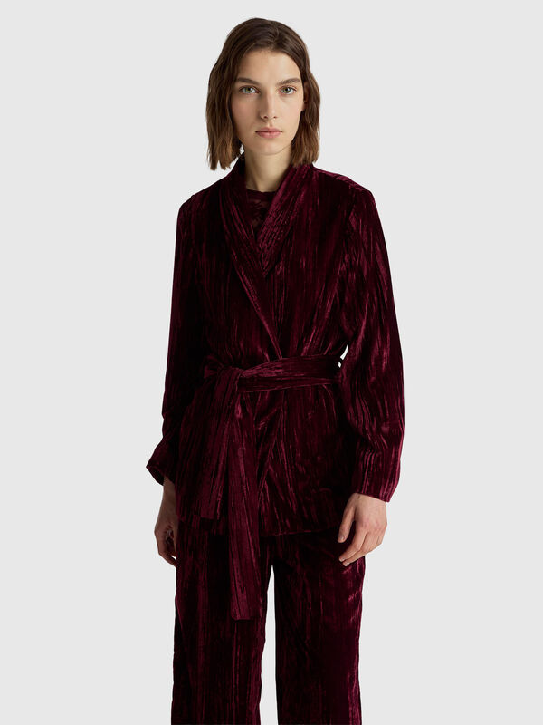 Smooth velvet blazer with sash belt Women