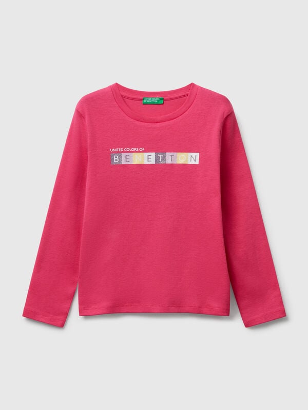 T-shirt with glittery logo in cotton Junior Girl