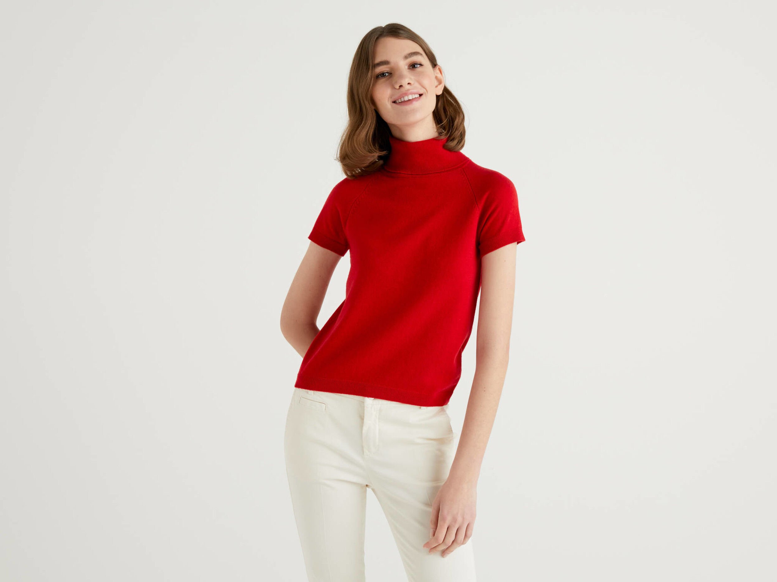Red turtleneck top