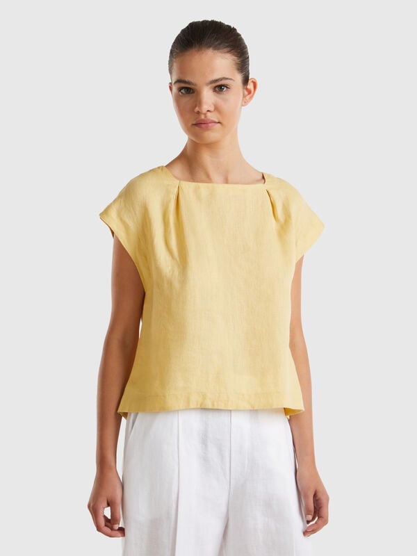 Square neck blouse in pure linen Women