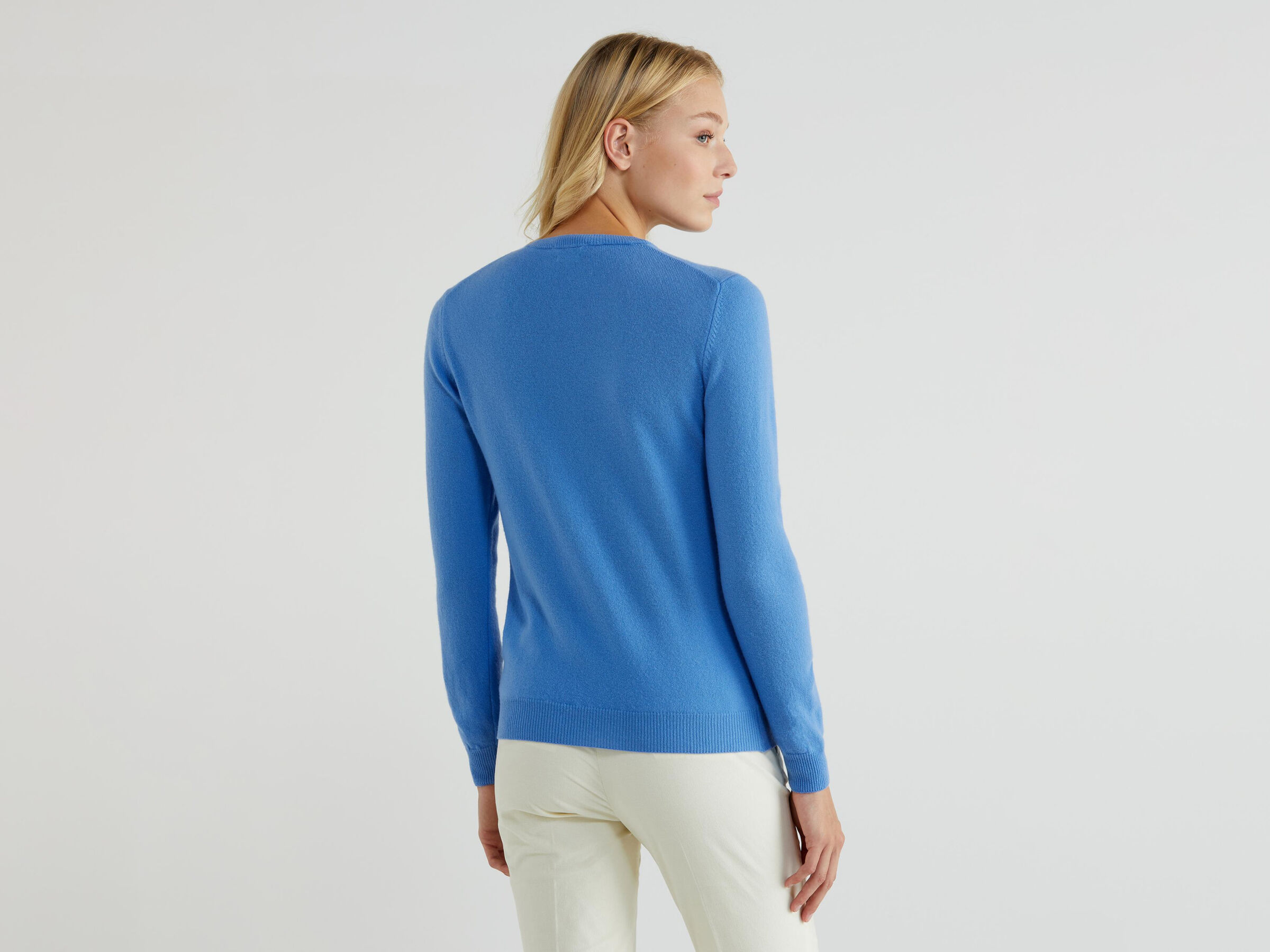 100% virgin wool crew neck sweater - Light Blue | Benetton