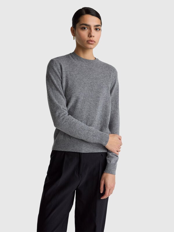 Mouse gray crew neck sweater in Merino wool Women