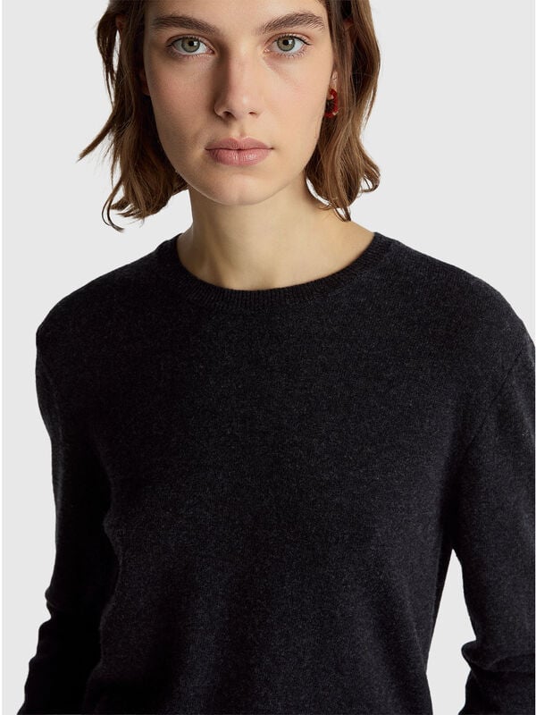 Dark gray crew neck sweater in Merino wool Women