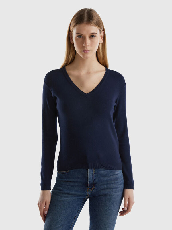 V-neck sweater in pure cotton Women